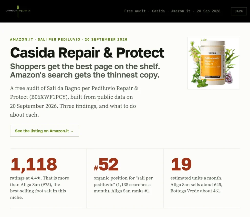 The audit we sent Casida on Amazon.it