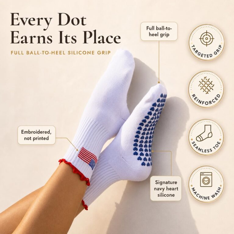 Every dot earns its place: full ball-to-heel silicone grip on American Sweetheart socks