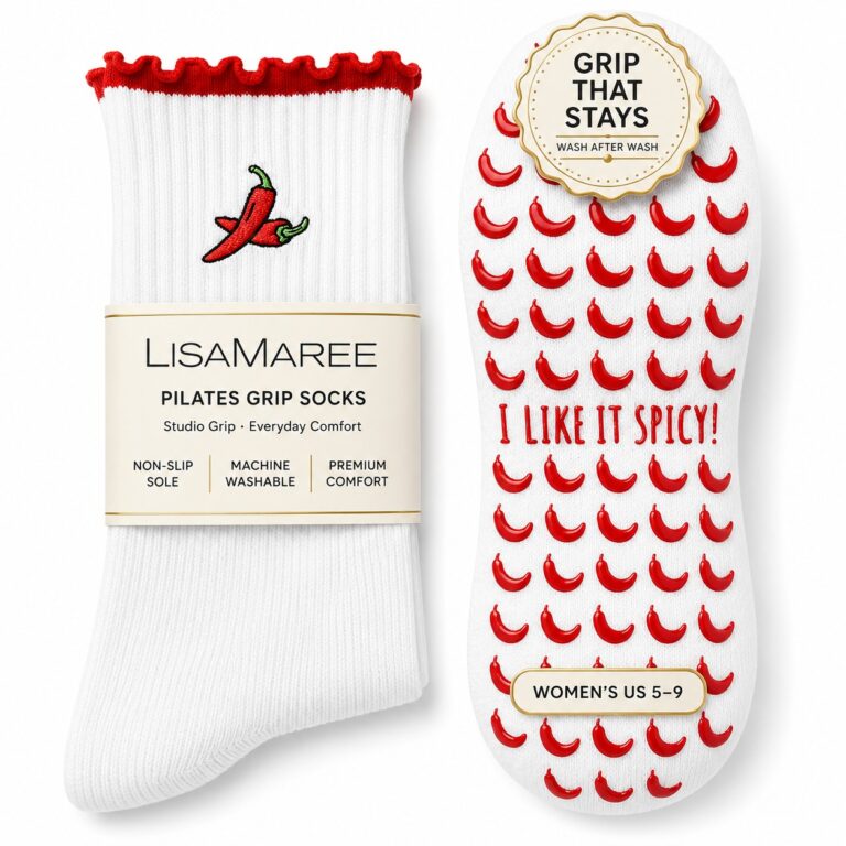 Pilates grip socks, chilli design, listing image 1 of 10