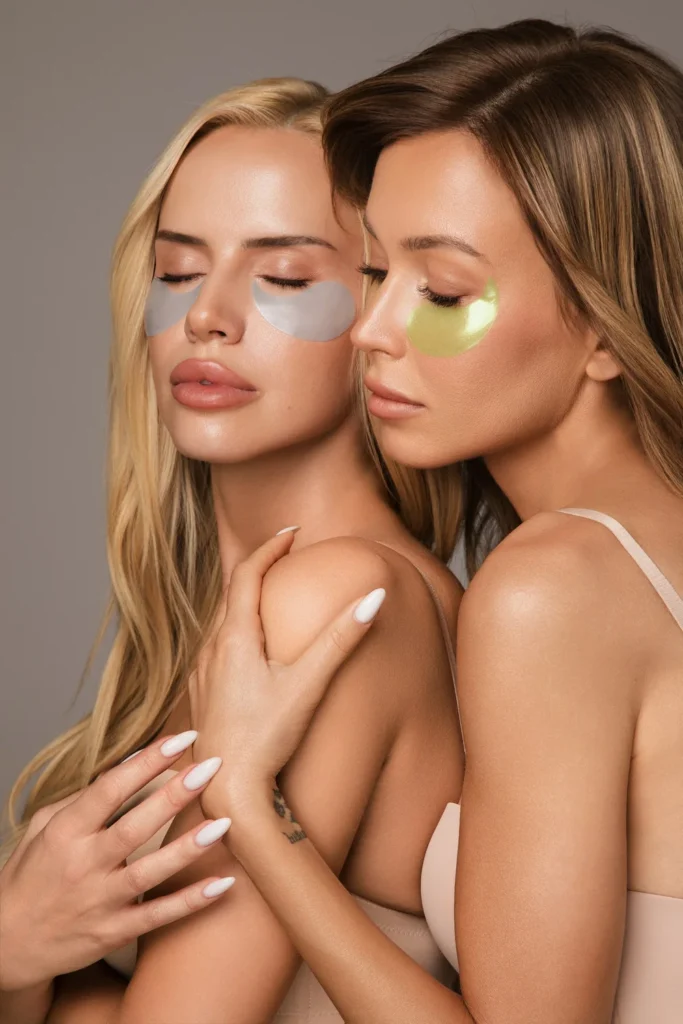 Two models wearing RENORA eye patches